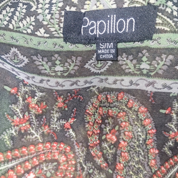 Papillon Paisley Open-Front Kimono in Red and Black with Tasseled Hem M - Picture 4 of 4
